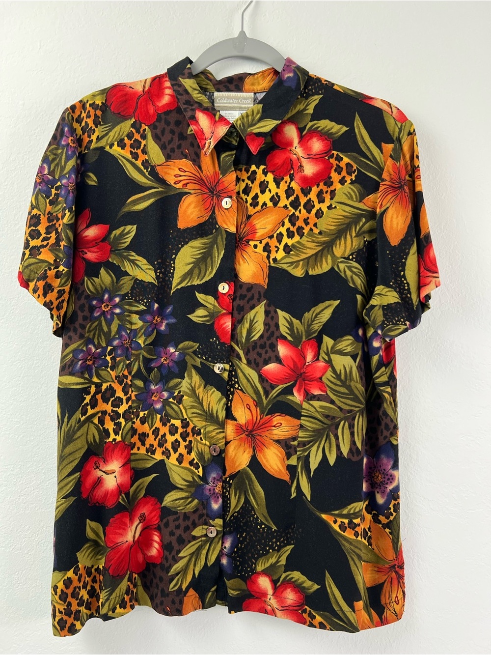 Coldwater Creek Tropical Floral Rayon Beach Resort Travel Short Sleeve Top